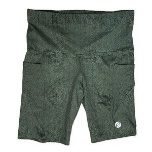 Women's Bike Shorts Athletic Black Green Chevron Pockets Size S Small